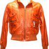 Zipper on Arm Orange Women Leather Jacket