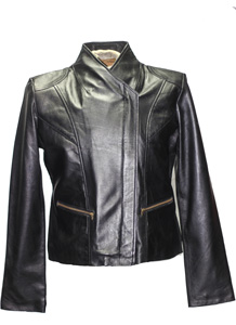 Lambskin Black Ladies Quilt Design Jacket - Front View