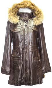 Removable Hood Front Button and Hiding Zipper Closure Leather Coat for Women