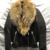 women: Moto Leather Jacket with Real Raccoon Fur