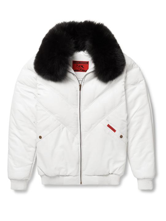 Goose Country V-Bomber: White Leather | Leather Accessories Inc