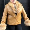 Women Tan Lambskin Coat With Fox Fur Collar