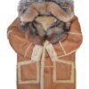 Tan Sheepskin with Full Crystal fox Fur Hooded And Collar