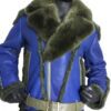 Blue Napa Racing Shearling  Jacket with fox collar