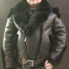 Black Sheepskin Biker with Fox Fur Collar